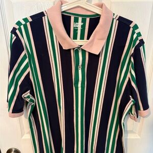 Lands' End Green and Navy Striped Polo